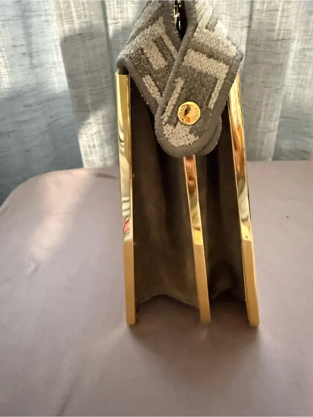 Fendi Beige/Brown FF Logo Satchel with Gold Accents